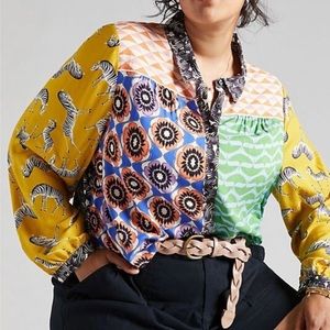 Anthropologie Maeve Multicolored and Pattern Contrast Button Down Shirt Sz 1X/